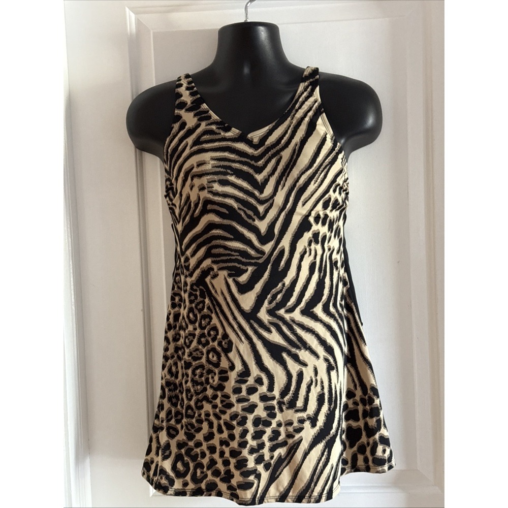 D & Co Beach Swim Suit Skirt Leopard Animal Print Size 10 Nwot